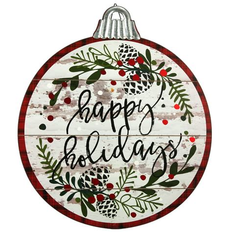 Holiday Time Happy Holidays Distressed Wood Sign 21 X 24 Inch