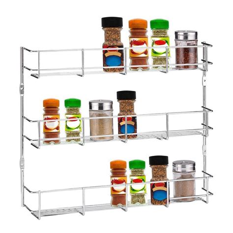 Just hang this rack on the kitchen cabinet and you can hang your mugs, towels, bottles, kitchen tools and accessories. 3 Tiers Kitchen Spice Rack Cabinet Wall Mount Storage ...