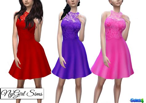 Nygirl Sims 4 Lace Overlay Flare Dress