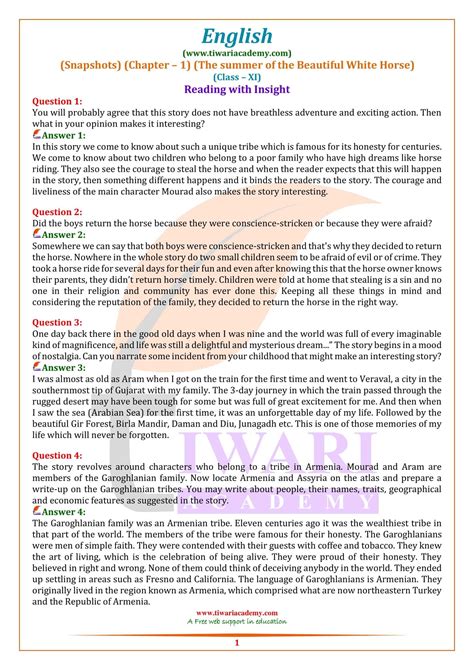 Ncert Solutions For Class 11 English Snapshots Chapter 1 The Summer
