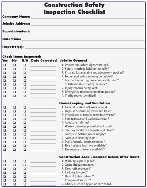 Equipment Inspection Checklist Template Excel