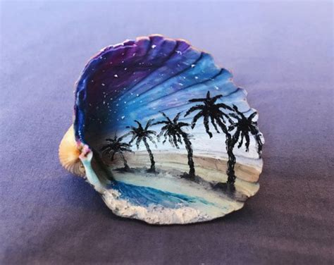 Moonlight Sky Hand Painted Sea Shell Seashell Painting Sea Shells