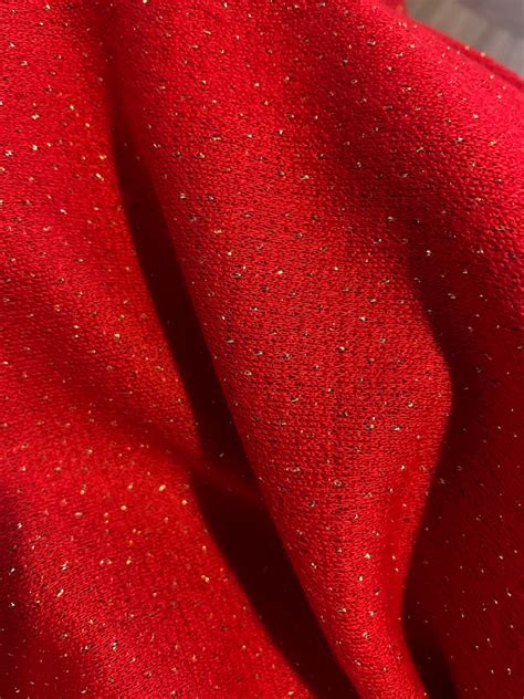 Lurex Knit Fabric In Red And Metallic Gold Stretch Fabric Per Etsy