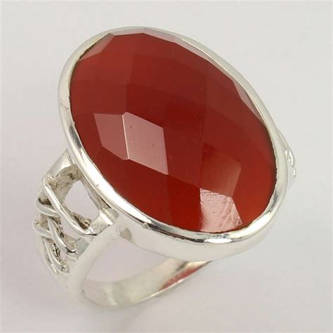 Natural Carnelian Gemstone Sterling Silver Fashionable Ring Size Us