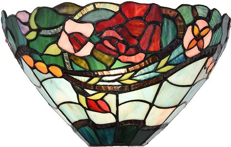 Bieye L30735 Rose Flower Tiffany Style Stained Glass Wall Sconces Lamp 12 Inch Wide