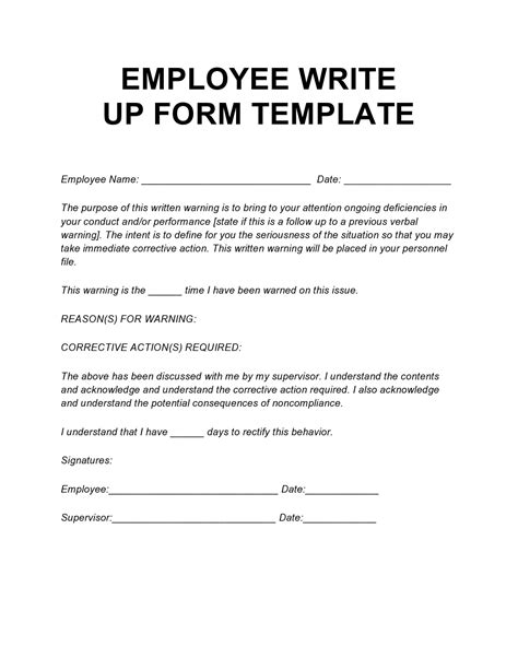 Employee Write Up Form Printable