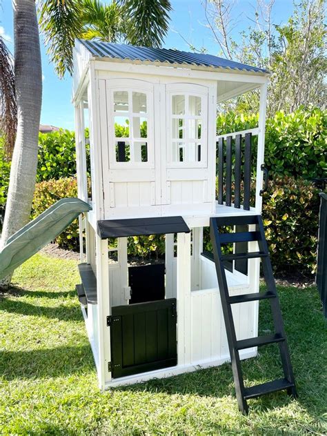 Farmhouse Style Outdoor Playhouse Two Story With Open Slide Etsy