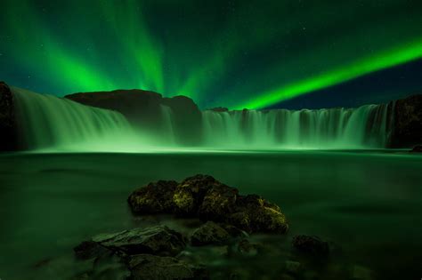 Godafoss Under Aurora In 2020 Northern Lights Instagram Waterfall