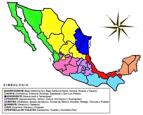 Mapa De La República Mexicana Que Muestra La División En 8 Zonas