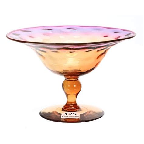 Compote Signed Libbey Amberina Art Glass