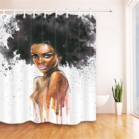 Watercolor African Sexy Afro Black Woman Bathroom Shower Curtain