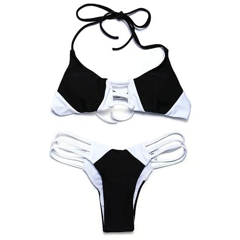 2018 Summer Sexy Bikini Brazilian Bikinis Set Low Waist Women Swim Suits Black White Swimwear