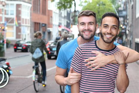 Interracial Gay Couple Outdoor Close Up Stock Image Image Of