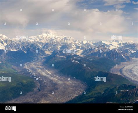 Aerial View Of Denali Mt Mckinley The Tokositna Glacier Lower Left