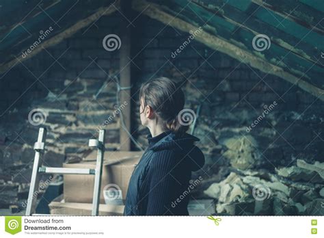 Young Woman In Derelict Loft Space Stock Photo Image Of Homelessness