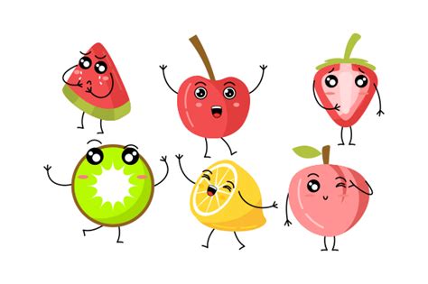 Cute Fruits Funny Characters Icon Vector Graphic By 2qnah · Creative Fabrica