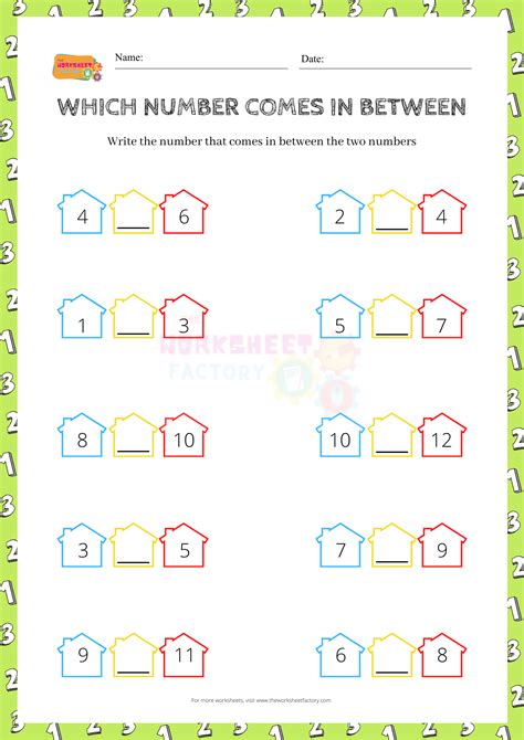 Kindergarten Numbers Between Worksheet Number Between Worksheet