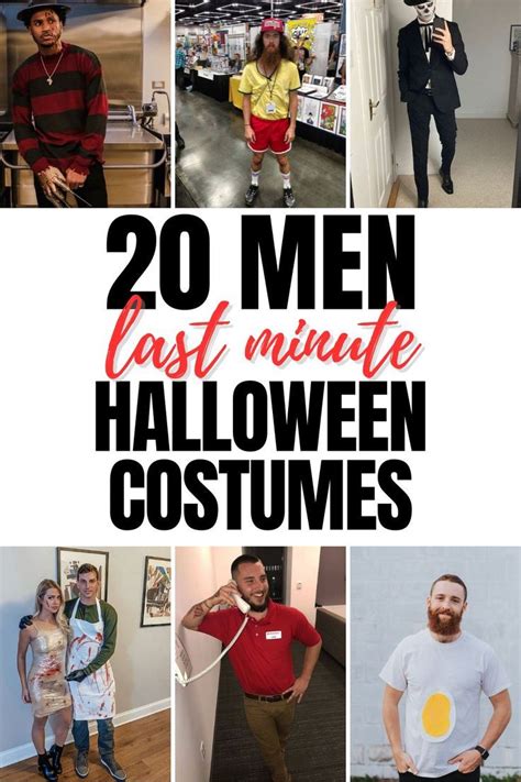 men dressed up in halloween costumes and text that reads 20 men last minute halloween costumes