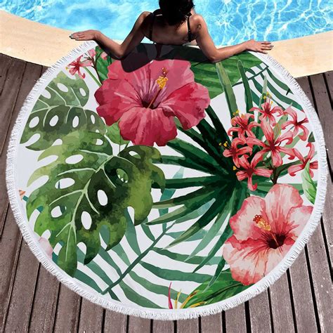 Summer Tropical Large Round Beach Towel With Tassel Colorful Thick