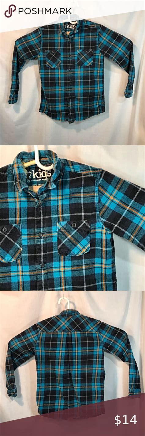 77 Kids American Eagle Plaid Flannel Shirt Cotton Plaid Flannel Shirt