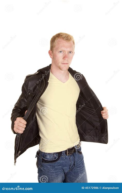 Man In White Shirt Holding Black Jacket Open Stock Photo Image Of
