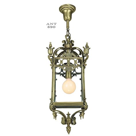 The elegant shine glass softens the chain detail. Antique Pendants Brass Ceiling Fixtures Circa 1920 Entry ...