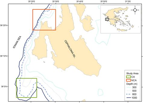 Map Of The Study Area Off Cephalonia Island Eastern Ionian Sea Long