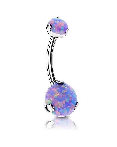 Body Sensitive Purple Synthetic Opal Astm F 136 Titanium Belly Ring