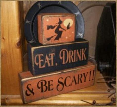 Eat Drink And Be Scary Witch Primitive Fall Halloween Block Etsy