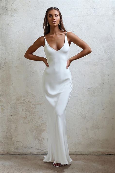 Long White Silk Slip Dress Ibikini Cyou