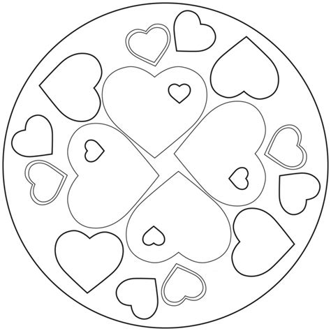 Mandala zum ausmalen monochrommuster schwarzweisses rundes. Herz-Mandala 2 für Kindergarten, KiTa und Schule
