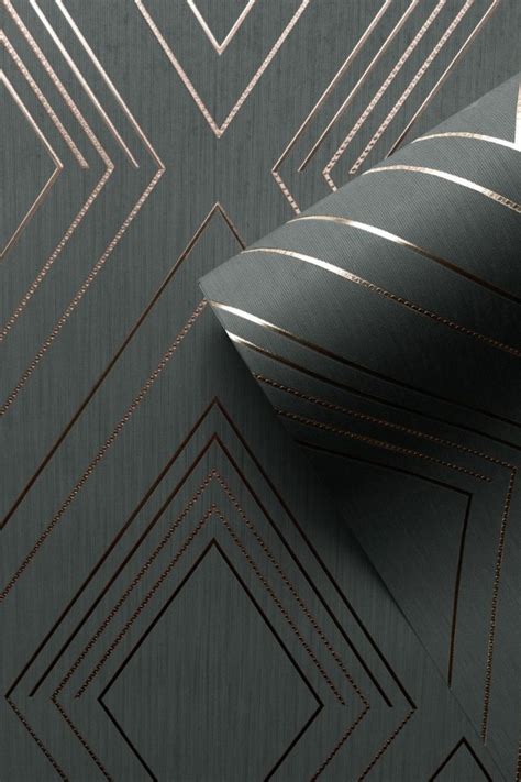 Alea Geometric Wallpaper Charcoal Rose Gold Muriva Geometric