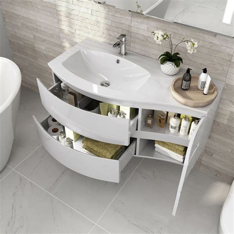 1040mm Amelie High Gloss White Curved Vanity Unit Left Hand Wall