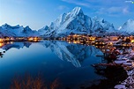 Reine Village, Norwegian Sea, light, winter, Mountains, Lofoten, Norway ...