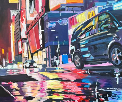Angela Wakefield - Neon Reflections in the New York City Rain by