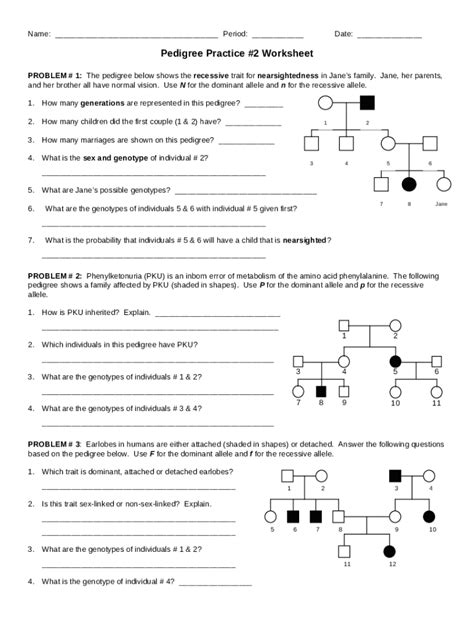 Pedigree Practice 2 Worksheet Fill And Sign Printable Template Online Us Legal Forms