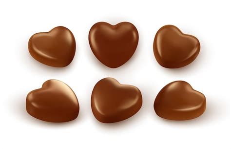 Conjunto De Chocolates En Forma De Corazón Realista Aislado Vector