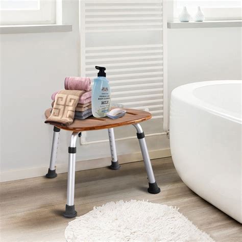 Goplus Fanshaped Bamboo Bath Seat Shower Chair Shower Stool Shower