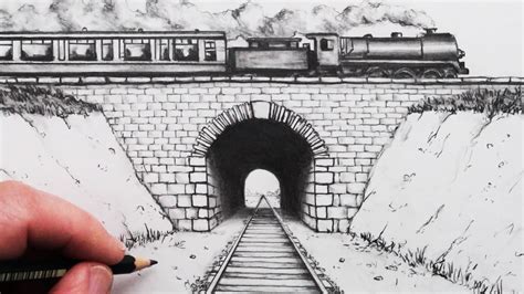 How To Draw Using 1 Point Perspective Train Track And Tunnel
