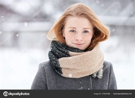 Beauty Portrait Natural Looking Young Adorable Redhead Girl Wearing
