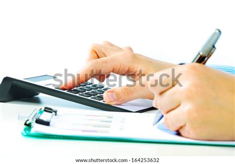Hands Accountant Calculator Pen Accounting Background Stock Photo Edit