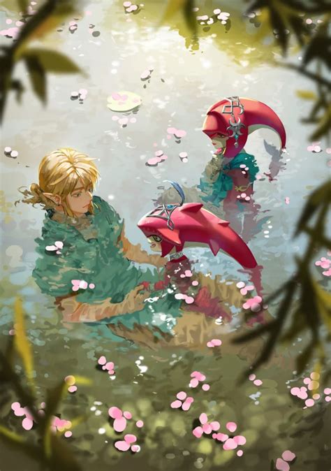 Botw Link Swimming With Mipha And Sidon By Nuavic Zelda Legend Of