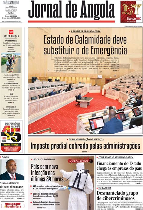 Capa Jornal De Angola De 2020 05 23