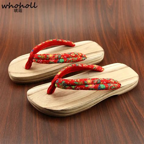 whoholl japanese clogs men women couple lovers wooden geta flip flops slippers kimono non slip