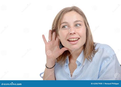 Woman Listening With Hand To Ear Concept Stock Photo Image Of Lady
