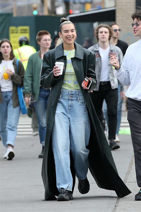 Dua Lipa In A Green Leather Trench Coat Was Seen Out In New York City