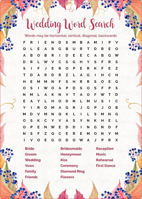 Wedding Word Search Printable Download Falling In Love Bridal