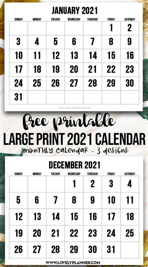 Free Printable Large Print 2021 Calendar 12 Month Calendar Lovely