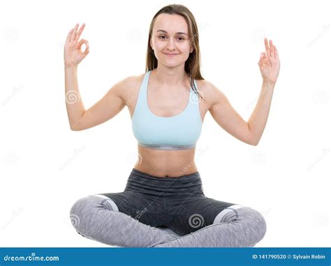 Pretty Slim Young Woman Doing Yoga Fitness Exercise Stock Photo Image