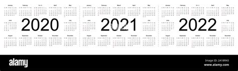 Sencillo Diseño De Calendario Para 2020 2021 Y 2022 Años La Semana Comienza En Domingo